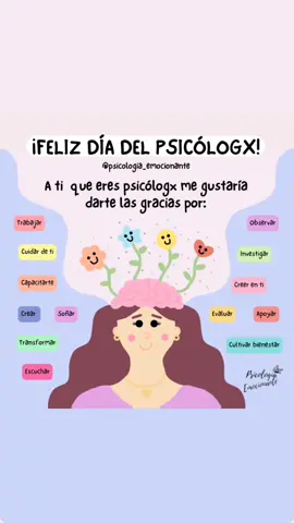 ¡Feliz día del Psicólogx! 🧠🦋🌈✨ En México 🇲🇽 A ti que eres psicólogx me gustaría darte las gracias por: ❤️ Trabajar  🧡 Cuidar de ti  💛 Capacitarte 💚 Crear 💙 Soñar 💜 Transformar ❤️ Escuchar 🧡 Observar 💛 Investigar 💚 Creer en ti 💙 Evaluar 💜 Apoyar  ❤️ Cultivar bienestar  ¡Gracias por dedicarte a esta profesión! 🧠🌈 ¡Abrazos! 🫂 🙋 No olvides etiquetar a tu psicólogx favorito.🦋 ¡Gracias por estar aquí! 🙌✨ ⚪ Recuerda que tomar contenido de redes sociales sin dar créditos también es un plagio.  #20demayodíadelpsicólogo #psique #PsicJacquelineAquino #psicología #díadelpsicólogoenMéxico #transformación #apoyo #amor #psicólogo #psicóloga #psicoeducación #emociones #gracias #psicólogx #PsicologíaEmocionante #creatividad #aprendizaje #saludemocional #díadelpsicólogx #México #felicidades #saludmental #felizdíadelpsicólogx #terapiaonline #acompañamientopsicológico #psicólogamexicana 