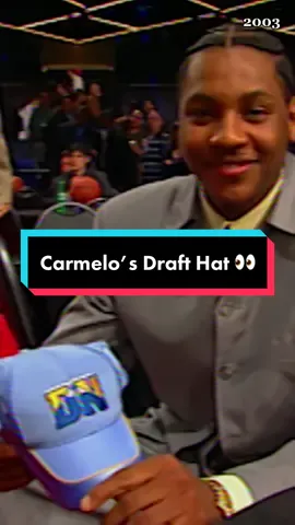“This me right here” 😌 @Carmelo Anthony on his 2003 @Denver Nuggets draft hat! #stayme7o #CarmeloAnthony #NBA #Nuggets 