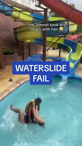 I feel bad for laughing😅 (she’s ok btw) #fyp #waterslide #waterparks #fail #swimming #funny 