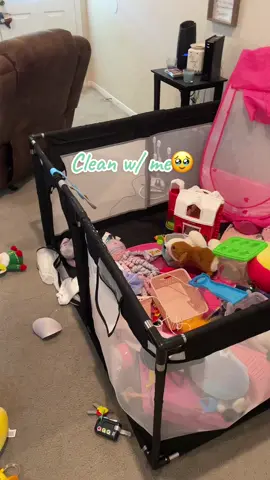 I honestly think this playpen was a huge waste of money & all it does is collect sh*t but its cute🤷🏼‍♀️😂 #RealTok #playpen #cleaning #momtok #babytoys 