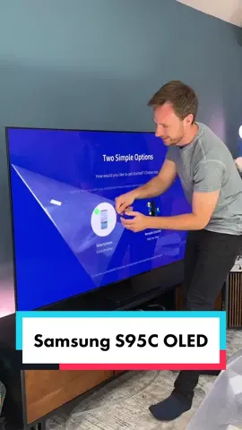 The Peel 👌(65” Samsung S95C OLED TV)  What TV are you rocking rn? 🤔 #newtv #unwrapping #samsungtv #oledtv #4k #peeling #unboxing #gaming #spiderman2 #Tech #fypgaming 