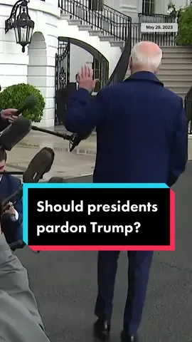 Reporter asks President Biden what his thoughts are on presidents pardoning Trump.