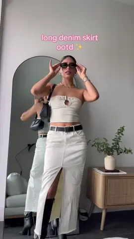 cute fits & meaningful jewelry✨ #fypage #denimskirt #fashiontok #springoutfits2023 #denimskirtsoutfit #summeroutfits2023 #denimondenim #longdenimskirt #OOTD  