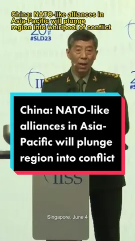 Chinese Defense Minister Li Shangfu warned against establishing NATO-like #military  alliances in the Asia-Pacific, saying they would plunge the region into a whirlpool of conflict. #shangriladialogue #insideshangriladialogue #singapore #lishangfu #aukus #quads #quad #usa #nato #asiapacific #security #china 
