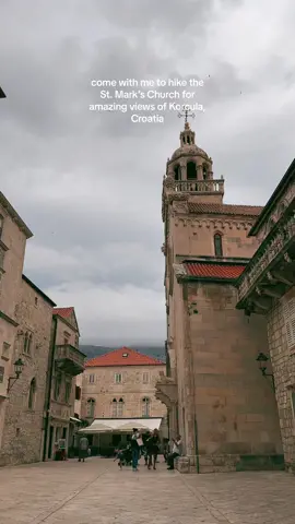 part 2 | Croatia | We decided to take a quick stop in Korcula before heading over to Hvar, and so far the quaint Old Town and quiet vibes are amazing! The hike up to the top of this tower is super skinny but shorter and offers a panoramic view of Korcula! #korculacroatia #korculaisland #croatia #thingstodoincroatia 
