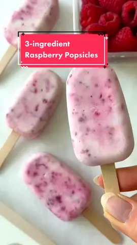 3-ingredient Healthy Raspberry Popsicles💗 These are a perfect treat on a hot summer day☀️ • This recipe makes about 10 popsicles • Ingredients: 1 cup raspberries (125 g) 1 cup (lactose-free) Greek yogurt (240 ml) 2 tablespoons maple syrup • 1. Mash the raspberries 2. Add the yogurt and maple syrup and stir to combine 3. Spoon to popsicle molds and freeze for about 4 hours or until set 4. Store in the freezer • • 💗Follow for more easy recipes! • • • #healthydessert #healthydesserts #healthydessertrecipes #summerdessert #glutenfreedessert #healthyicecream #popsicles #healthypopsicles 