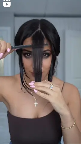 how to cut layer bangs 😊 #fyp #trinahh95 #hair #hairstyle  #hairstylist #makeup #artist 