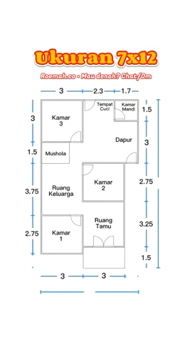 Denah rumah 7x12 #denahrumah #fypシ #rumahidaman #desainrumah #rumahmurah #denah #rumahimpian 