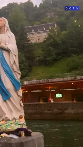 The Statue of the Immaculate Conception that faces the Chapels of Light in Lourdes Grotto.  This video was taken of Our Lady on 10 July 2022, the same night a fire destroyed part of the Chapels of Light and the statue.