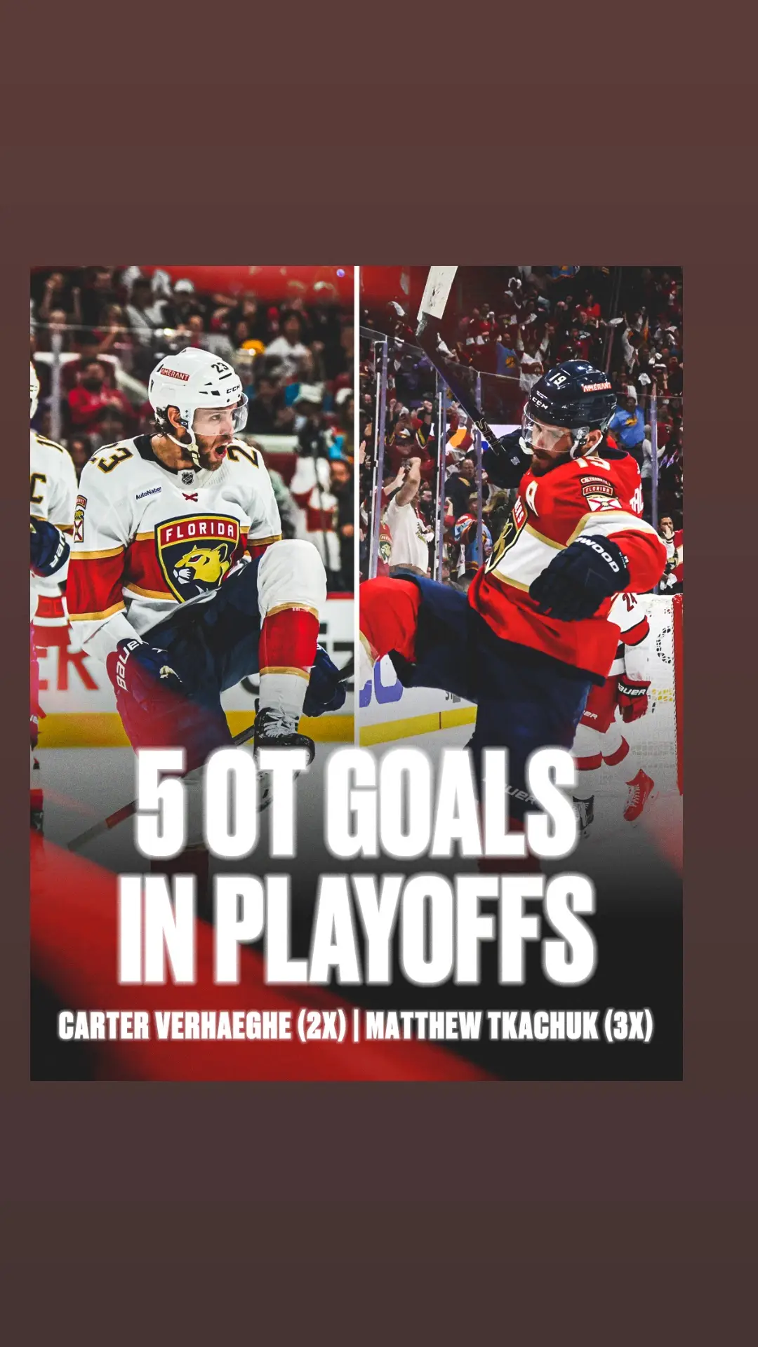 The first teammates in #StanleyCup Playoffs history to combine for 5️⃣ OT goals 👏 #NHL #hockey #Florida #Panthers 