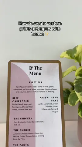 Did you know you can design your own custom print products in Canva directly on the Staples website? ✨   Choose from hundreds of templates and easily create the perfect menus, signs, invites and more for your next event!  Visit staples.ca to get started 🔗 #StaplesCanada #WorkLearnGrow #canva #canvatips #canvaideas #customprint #diyideas #weddingdiy