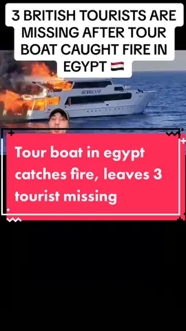 Shocking footage showed the boat's stern being ravaged with flames as black smoke erupted from the ship. Rescue services were alerted to the fire after blaze was said to have started in the engine room because of an electrical circuit. #travelnews #travelegypt #tourboat #traveling #touristmissing #breakingnews #traveltok 