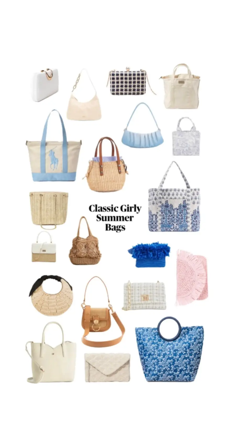 my fav classic / preppy girl bags for the summer 🐚💙 #coastalcarly #coastalgranddaughter #preppy #classicstyle #bags #accessories #fashion preppy style | classic style | coastal granddaughter | summer handbags | beach bags 