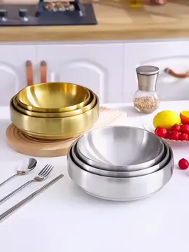 #bowl #koreanfood #dinnerware #ramenbowl Stainless steel double layer bowl for cold noodle, ramen(nature color and golden color)