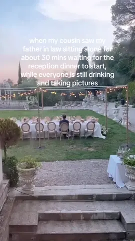 Did someone forget to tell my father in law when the reception starts? ☠️😂 #receptiondinner #funnyweddingmoments #fatherinlaw #weddingday #destinationwedding #frenchrivierawedding #francewedding #southoffrancewedding #weddingtiktok 