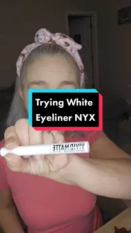White eyeliner looks really good on younger people, so I tried it. This did not end well. It was runny, and when dry, it peeled and flaked. #matureskinmakeup #over40 #matureskin #nyxcosmetics #whiteeyeliner 