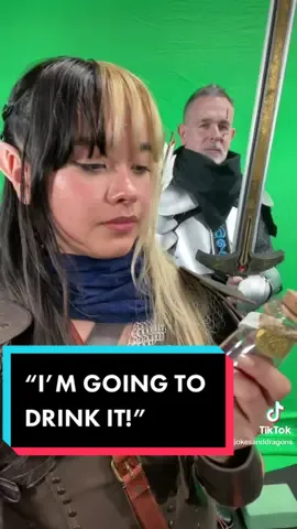 “I’m going to drink it!” Follow us for daily dnd puns with cosplay. Funny Dungeons and Dragons dad jokes humor. #dadjokes #dungeonsanddragons #cosplay #puns #dndhumor #dndtiktok #dndtok #comedy #FathersDay 