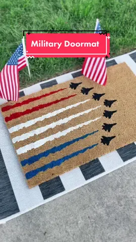 I honestly made this doormat super fast. 👩🏻‍🎨🎨 Available to order on my website! 🇺🇸 #doormat #military #4thofjuly #redwhiteandblue #doormats #4thofjulydoormat #homedecor #militarydoormat #usa #america #porchdecor #DIY #diydecor #diydoormat #fyp #4thofjulydecor #militarydecor 