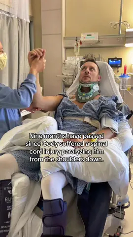 On Sept. 19, 2022 I sat in a cold, unforgiving hospital lobby, my stomach flipped in knots, waiting for the surgeon to stabilize Cody’s broken neck.  He came out of surgery and told jokes for 20 minutes straight in a country accent, and he did not break character once.  It’s been nine months, and we’ve celebrated being alive every single day. We’ve shed more tears than imaginable, but forward is the only way. Onward we go. God is good 💛💛 #spinalcordinjury #recovery #spinalcordinjuryrecovery #paralysis #quadriplegic #scirecovery #sciawareness #spinalcordinjuryrecoveryneverstop #physicaltherapy #c6incomplete #learningtowalkagain #quadriplegia #godisgood #paralysisrecovery #inspiration 