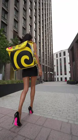 The food delivery girl. High heels, leather mini skirt, leather mini dress.