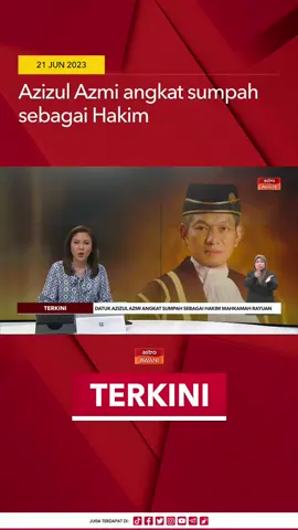 Hakim Mahkamah Tinggi Datuk Azizul Azmi Adnan mengangkat sumpah jawatan dan taat setia sebagai Hakim Mahkamah Rayuan hari ini.  #AWANInews