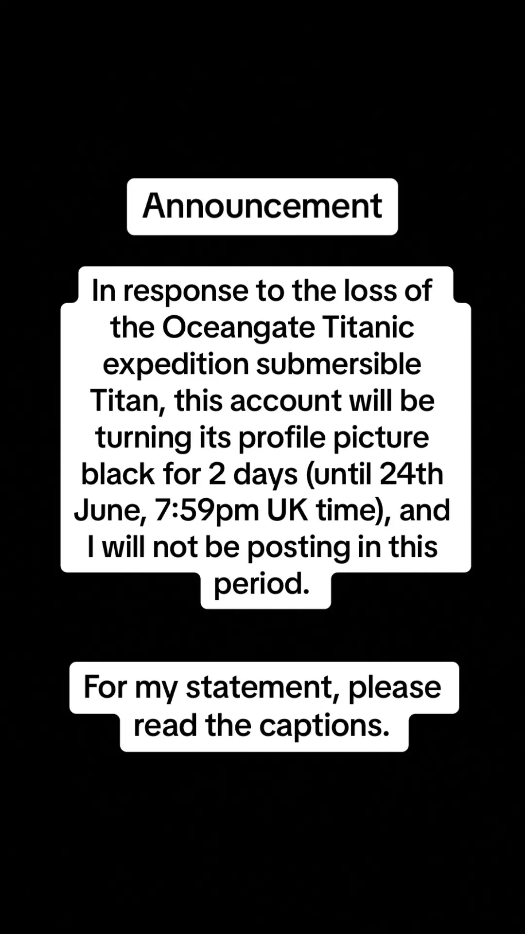 As a member of the Titanic community, I would like to offer my deepest condolences to the families of those who were onboard. I know this is a very small account and I am indeed very much underqualified for covering this but for the past few days, we all have been having this conversation on how it could have been, and how it could have not been. Nevertheless, in the wake of this tragedy, I would like to ask everyone here to pause and reflect on what has happened.  The wreck of Titanic is the headstone of many of those who perished in the disaster, and therefore the etiquette of visiting graves should be applied. Titanic has been a fascination of many, myself included, but at the end, it was a tragedy, thus this should not be treated like a tourist attraction. Here I shall also reiterate that deep sea exploration is a dangerous task, and the environment of the deep sea is ought not to be underestimated—this is why safety should be placed first. Thus, I would like to call for more regulations on diving into shipwrecks such as Titanic, to avoid another tragedy like the loss of the submersible Titan.  It may sound ironic at first that it shares the name to the eponymous ship in “The Wreck of the Titan” which is said to have predicted the sinking of RMS Titanic, but I was incredibly dishearted over the distasteful jokes that I have seen in the internet in the last few days. No one deserves to be regarded as less human than others and no one deserves to go missing. I have also seen responses of asking for more attention to the recent migrant shipwreck in Pylos, Greece but based on the responses I have seen outside the Titanic community, it has shown people’s disregard on the “working class” that they said to care about. I personally have been aware of the tragedy that happened at Greece and I also am fortunate enough the hear actual refugees talking about how daunting their journeys were. However, it seems like a lot of people were not aware that Titanic was also a migrant ship and that a lot of those who were onboard did not make it to the American shore, let alone for those who made it but have lost all of their assets. We all could not bear to see Titanic claiming 5 more lives but sadly, no money can save them from their doom, just like a lot of first class passengers who perished in the night.  May they all rest in peace.  - #titanic #rmstitanic #history #historytok #historytiktok #historybuff #historyforyou #historyfyp #historyfypシ #historytime #titanic1912 #rmstitanic1912 