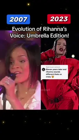 Froom 2007 to 2023: A Vocal Journey! 🌟✨ Listen closely as we compare Rihanna’s powerful rendition of “Umbrella” back in 2007 to her recent performance at the Super Bowl. Her voice has evolved like a fine wine, maturing into a whole new level of musical brilliance! 😍 @muzicclout🎵 #fyp #SongOfTheSummer #CMAfestSHM #rihannafan #rihannafans #2000skids #rhianna #rhiannasuperbowl #umbrellarihanna #2000sthrowback #2000snostalgia #2000smusic 
