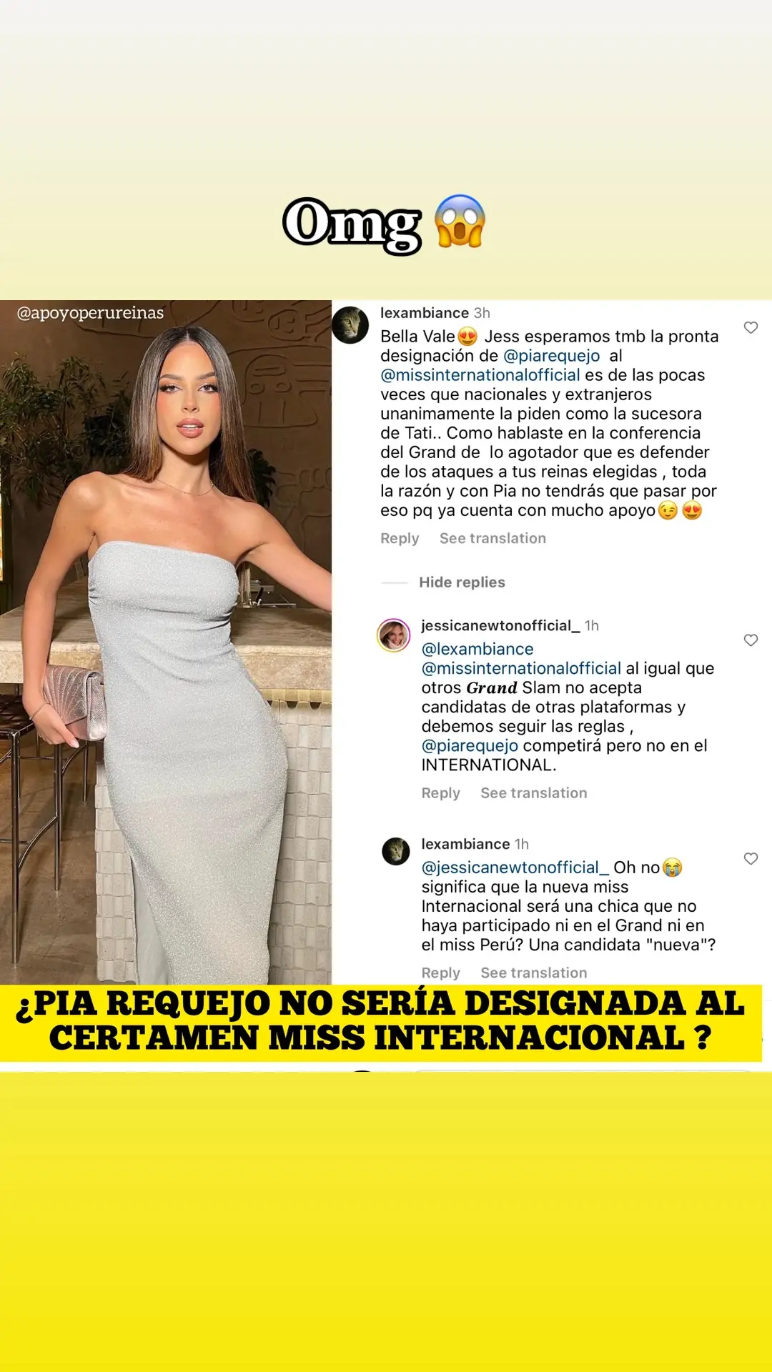 Acabo de ver este comentario de la directora de la organización Miss Perú y he quedado impactada !! 😱 Todos pensábamos que la bella @piarequejo sería la sucesora de @taticalmelldelsolar para ir al certamen Miss International, pero al parecer esto no será así. No se entiende las razones ya que nuestra Tati, participó en Miss Perú y no hubo problemas, no he leído en ningún lado cambios en las reglas, por parte de la organización @missinternationalofficial ¿Qué les parece? 😣 #missinternational #missinternationalperu #missinternational2023 #missinternationalperu2023 #piarequejo #missgrandinternational2023 #missgrandperu #missgrandperu2023 #missuniverse #missperu #MU #missuniverso #peru  #missperu  #misssupranational2023 #missinternational2023 #misphilippines #missparaguay #missuniverse2023  #missuniverso #missuniverse #missperu #missusa #missworld  #missperu2023 #misscolombia  #misspanama  #missmexico  #missvenezuela #missthailand #missbrasil #missperuuniverse  #lima #trujillo #usa 