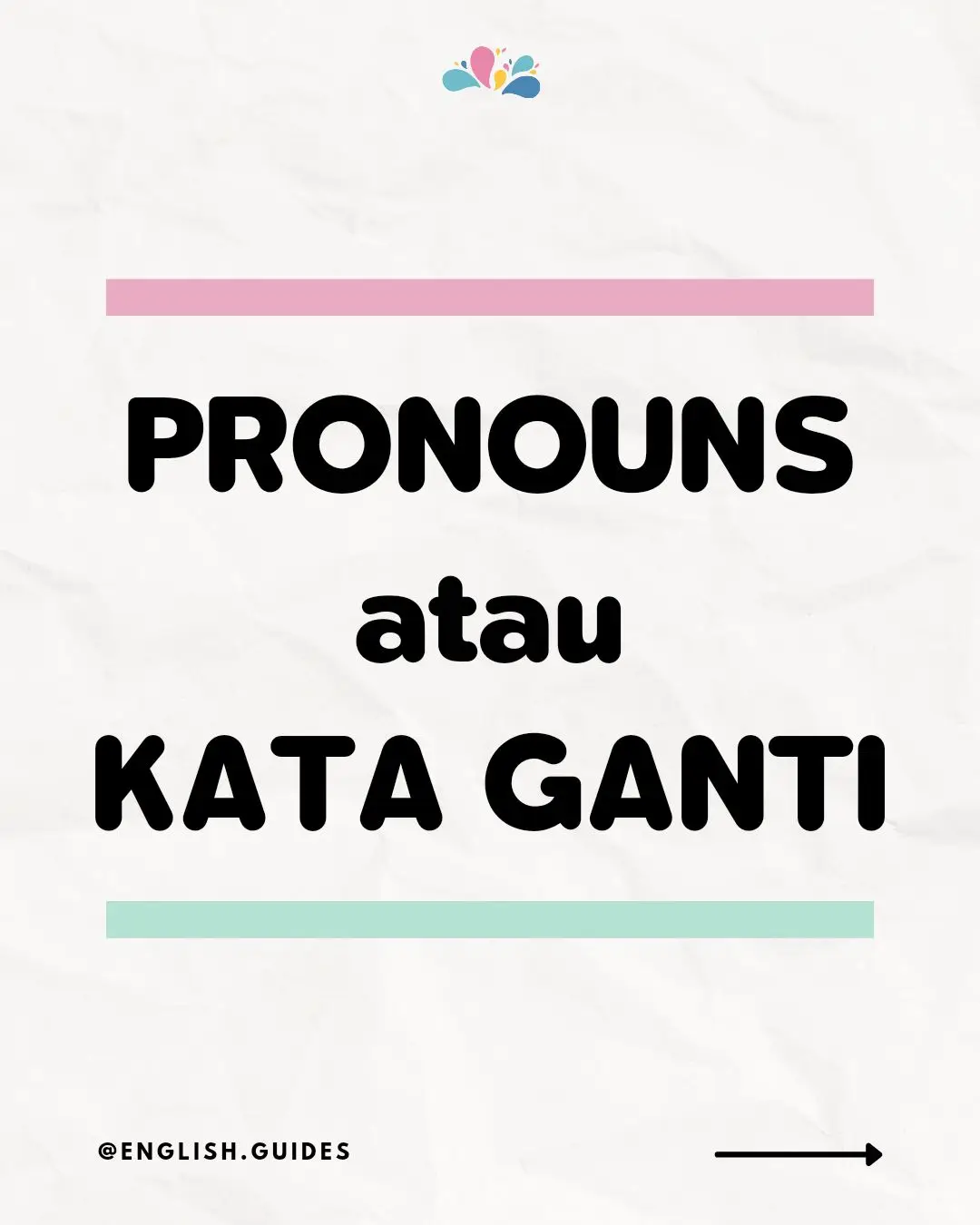 Pronouns adalah kata ganti yang juga merupakan salah satu bagian dari part of speech/klasifikasi kata.  Gunanya buat apa sih? Nah, kamu bisa gunain pronoun agar kamu ga teru-terusan mengulang nama orang/barang di sebuah kalimat maupun paragraf. Biar lebih efektif gitu hehe Oiyaa, jangan lupa jawab kuisnya yaa di kolom komentar! Happy learning, sobat EGI ❤️ #pronouns #englishguides #englishlearning #belajarbahasainggris 