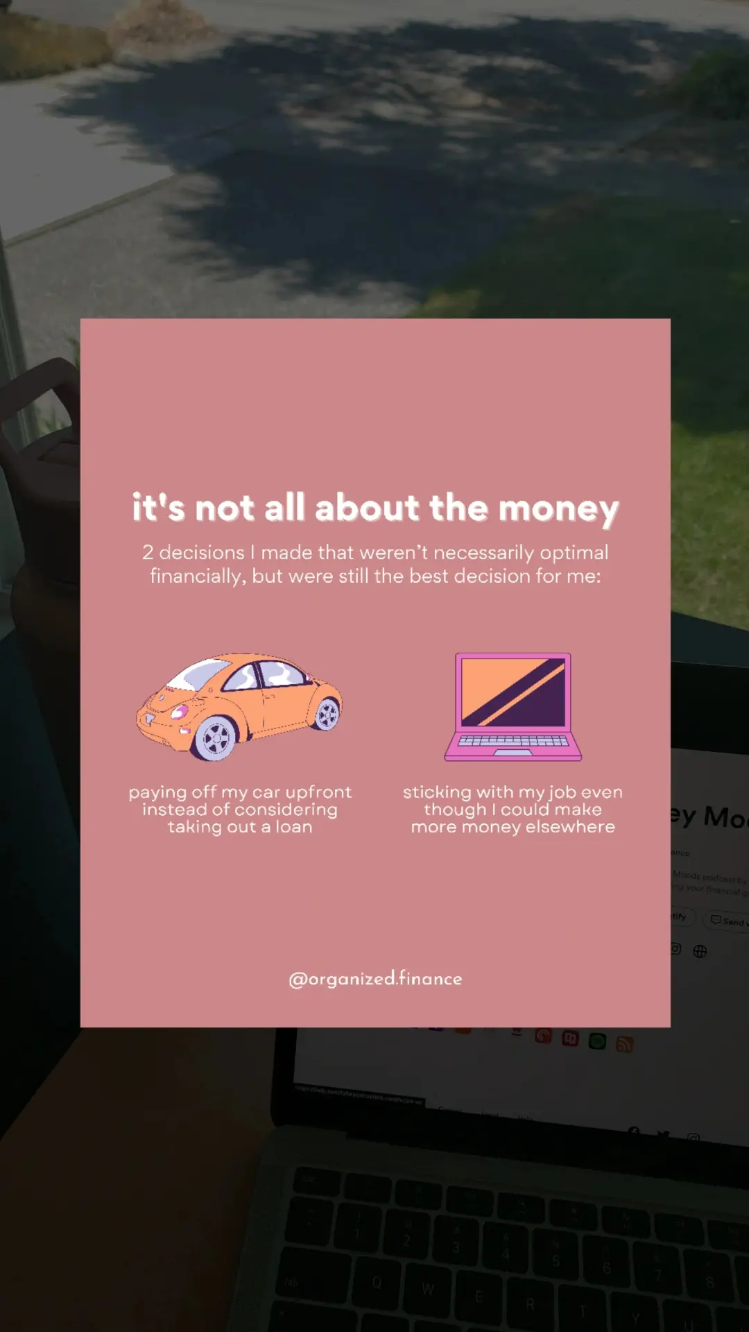 🧠 In my last post I talked about how, as humans, we're generally pretty bad at being logical. There are a ton of cognitive biases that affect our financial decision-making. But while it's important to understand and identify cognitive biases, I want to make it clear that I don't think decisions should be JUST about the money. Here are 2 decisions I stand by that weren’t all that financially optimal: 1️⃣ Paying off my car upfront instead of taking out a loan: I purchased my used car (#TeamHonda) in 2021 for about $9k 🚗 At the time, I was getting a really low loan rate. It might have been smarter to take the loan & invest the extra cash into the stock market (or even into Series I Saving Bonds, which had a guaranteed return of 7.12% between Nov 2021 & Apr 2022) 🤔 And yet, I chose to pay the entire amount upfront, because I knew that having my car paid off would grant me immense peace of mind. 2️⃣ Sticking with my job even though I could make more money elsewhere: Without getting into too much detail, I ended up receiving lower pay at my 9-5 than I was verbally promised during the sign-on negotiations. This was partially my fault for not clarifying things & advocating for myself, but that’s a story for another day. I seriously considered job hopping at that point, but decided to wait. While I probably would have been able to make more at a different job, it wasn't just about making as much money as possible. I still make more than enough to support myself & my financial goals, the pay-to-effort ratio at my current job is good, & the low-stress culture allowed me to focus on hobbies like @organized.finance 👀  💭 Have you ever made a decision that wasn't super financially optimal, but that ended up being right for you? #goals #personalfinance #finance #womenwhoinvest #investing #invest #investingforbeginners #millenialmoney #travel #creditcards #points #richlife #save #womenandmoney #budget #budgettools #creditscore #financialindependence #journeytofire #financialgoals #debtfreecommunity #millionairemindset #frugal  #firecommunity #wealthbuilding #financialfreedom 