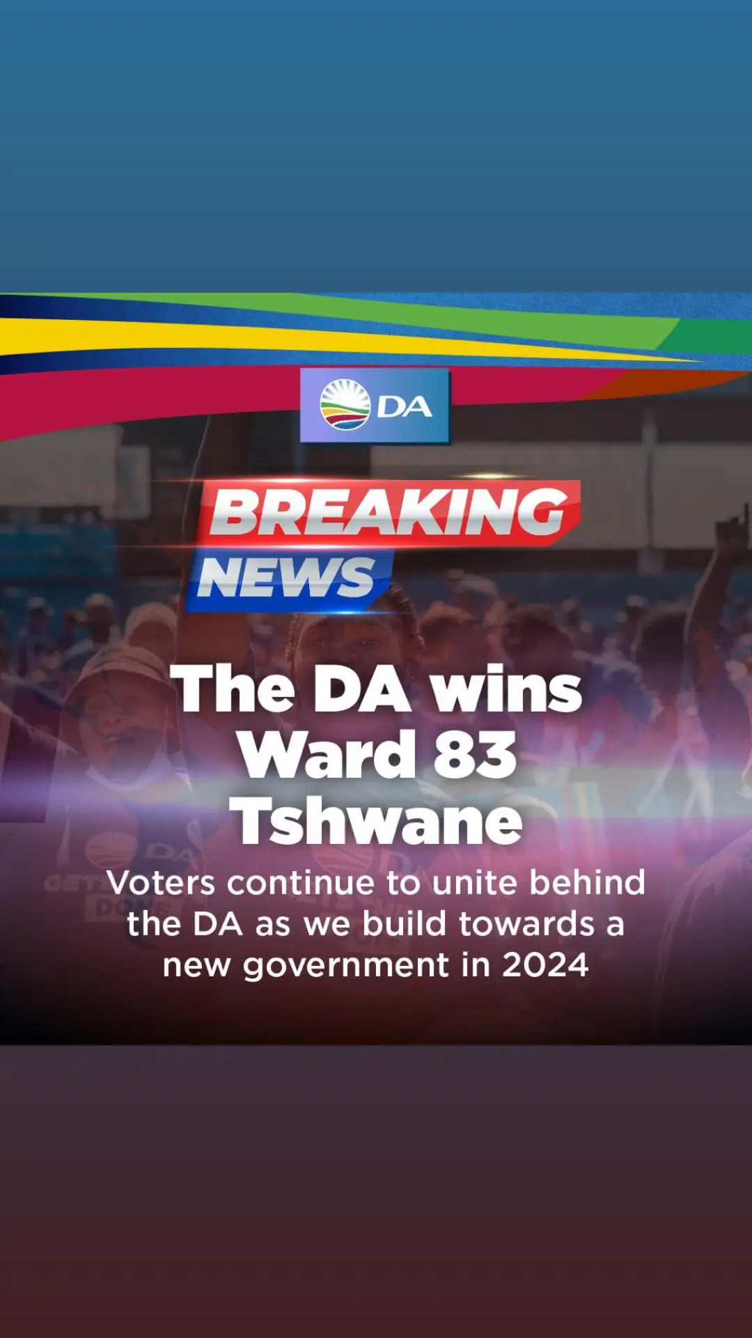 🚨 BREAKING: The DA wins ward 83 in Tshwane with 72%, growing further beyond our 2021 level. We thank the voters of Tshwane for supporting the DA as we turn Tshwane into a city that works for all its residents. #KhulaDA