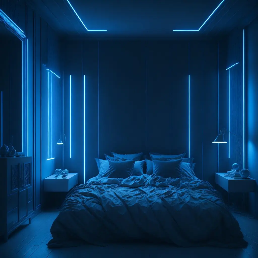 Black bedroom with blue led’s. | #architecture #homedecor #dream #fyp #aesthetic #luxury #minimalist #modern #modernhome #interiordesign 