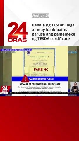 Hindi na lang diploma, pati ba naman TESDA certificate, pinepeke na rin ngayon. Arestado ang isang nag-aalok niyan. #24Oras #NewsPH #SocialNewsPH #tiktoknews #BreakingNewsPH