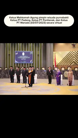 Ketua Mahkamah Agung Prof. Dr. Syarifuddin, S.H., M.H. memimpin wisuda purnabakti tiga Ketua Pengadilan Tinggi pada Senin, 3 Juli 2023 secara virtual. Ketiga orang tersebut adalah Ketua Pengadilan Tinggi Padang Dr. H. Amril, S.H., M.Hum., Ketua Pengadilan Tinggi Pontianak Gatot Suharnoto, S.H. dan Ketua Pengadilan Tinggi Manado Dr. H. Lexsy Mamonto, S.H., M.H.