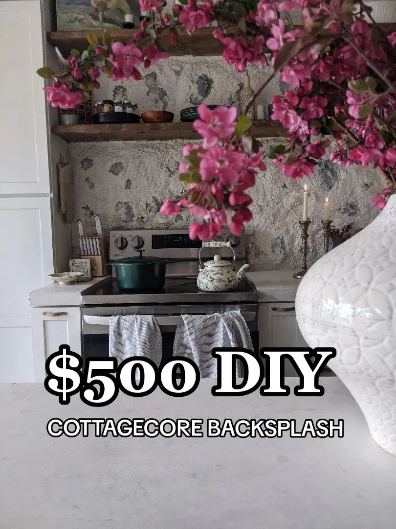 budget friendly backsplash DIY🌸 #backsplashideas #rockbacksplash #budgetfriendlydiy #budgetkitchenmakeover #budgetkitchenrenovation #diykitchenremodel #diyhomerenovation #diykitchenmakeover #cottagecore #cottagecoreaesthetic #cottagecorehome #cottagecorehomedecor #cottagekitchen #vintagekitchen #farmhousekitchen 