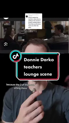 Replying to @theemeraldkoi #greenscreen Donnie Darko movie analysis. what was that teachers lounge scene about?  #movietik #filmtok #donniedarko #scifi #movieanalysis 