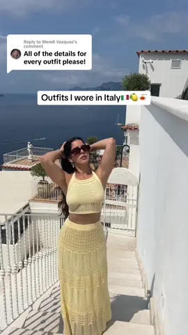 Replying to @Wendi Vasquez  Outfit details for everything I wore in Italy 🇮🇹🍋  Outfit 1 - Penelope Halter Top Orange (Princess Polly) & Wrap skort ref. 2856/214 (Zara) Outfit 2 - Crochet Crop Top ref.0881/038 (Zara) & Louis Pants White (Princess Polly) Outfit 3 - Allie Set Blue (Princess Polly) Outfit 4  - Carlita Top White (Princess Polly) & Louis Pant Beige (Princess Polly) Outfit 5  - Emily Maxi Dress (Princess Polly) Outfit 6 - Xander Set Yellow (Princess Polly) Outfit 7 - Hutington Top Sage (Princess Polly) & Bermuda Shorts ref. 8228/43 (Zara) Outfit 8 - Suede Maxi Dress (Outcast Clothing) Outfit 9 - Jordy top white (Princess Polly) Outfit 10 - Stavia Vest Top (Princess Polly) Outfit 11 - Abercrombie #italyoutfitinspo #italyvacationoutfits #outfitsforitaly #whattowearinitaly #vacationoutfits #italytiktok #italyoutfitideas #romeoutfits 