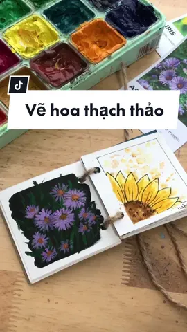 Vẽ hoa thạch thảo với sổ tí hon và màu gouache  #hoathachthao #vehoathachthao #asterpainting #habuiartanddiy #sovetihon 