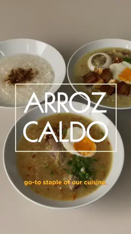 The week is finally over! Come home to the comforting warmth of ARROZ CALDO.  Kain na! 🥣🍚 ARROZ CALDO 300 grams / 10⅔ ounces water 15 grams / ½ ounce long-grain rice 10 grams / ⅓ ounce glutinous rice 65 grams / 2⅓ ounces chicken 12 grams / ⅖ ounce vegetable oil 30 grams / ⅛ ounce onion, chopped 4 grams / 1 clove garlic, minced 4 grams / ⅛ ounce ginger, julienned 2 grams / ½ US teaspoon sea salt A pinch of kasuba (safflower)  #TheLostFilipinoCookbook #FYP #ForYouPage #PinoyTikTok #ArrozCaldo #Lugaw #FilipinoFood
