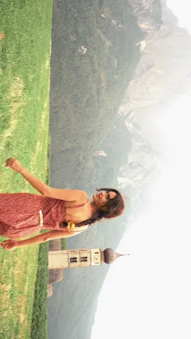 Red dress, no shoes, clouds surrounding the mountains but warm wind blowing on a quiet, beautiful church surrounded by fields, 16:10, Castelrroto <3 #romanticlove #runningfields #cottagecore #aestheticdate 