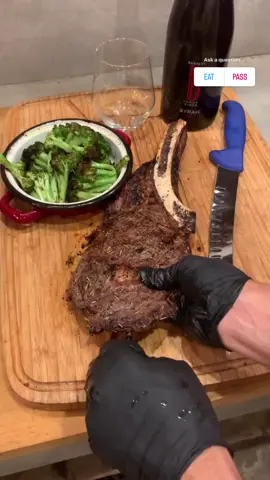 ASMR - Sound ON! Bone in Ribeye STEAK  EAT or PASS⁉️ Tag a friend to eat this with . Perfectly seared Bone in Ribeye steak  Olive oil, all natural steak seasoning , broccoli  and SYRAH 2017 - Cheers. extremely high temp searing- 1500F degrees inside the @Schwank Grills produces a delicious brown crust on both sides without overcooking the inside - steak house level at home. Cooked to perfection with my @MEATER till 55C/130F internal temp. 3 mins rest before cutting. . . . . . #picanha #steak #churrasco #ribeye #ribeyesteak #Barbeque #bbqing #Meat #Paleo #grillmaster #bbq #meat_with