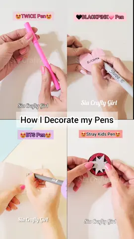 How i decorate my Pens❤️🩷💜 #pendecoration #pendecor #bts #blackpink #straykids #twice #trending #DIY #papercraft #foryoupage #fyp 