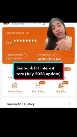 fast & easy banking? Seabank PH gotchu! (update as of July 2023) 🥹🥲 From 5% p.a. interest rate to 4.5% but don’t worry, we can still enjoy our fave features: ✔️ Secure & Reliable app ✔️ 15 Free Transfers Weekly ✔️ 24/7 Live Customer Service ✔️ 3% off load purchases Also, daily yung paggain ng interest, and can be linked to Shopee for faster transactions 😉 #finance #money #maya #seabank #savings #fyp #foryoupage #thankmelater #savingsinterest #passiveincome