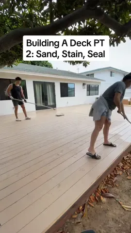 Building A Deck PT 2: Sand, Stain, & Seal! 🛠️ #DIY #homerenovation #renovation #diyrenovation #fixerupper #homeproject #homediy #diylandscaping #diydeck 