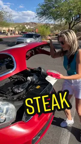 Grilled a Tomahawk Steak on my Mini Cooper engine in the Las Vegas heat #cooking #steak #vegastiktok #minicooper #car