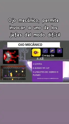 Ojo mecánico, permite invocar a uno de los jefes del modo difícil 👀🧰 #terraria🌳 