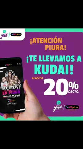 ¡Encuéntranos en Yape  como #Vaope y obtén descuento en tus entradas para  Kudai! ✨ Tenemos eventos y conciertos que no te puedes perder está promo 😱  😉📱 #conciertos #kudai #aguamarina #eventosenperu #promociones #descuentos