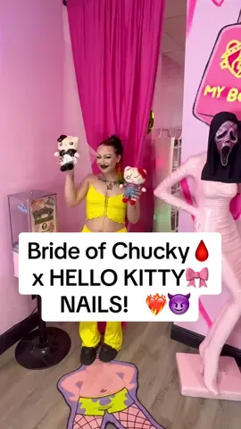 SPOOKY CUTE Hello Kitty Chucky Nails for @Theresa 🔥‼️ Would you wear these nails⁉️ Halloween has officially started.🤪 ⛓️ #halloweennails #hellokittynails #brideofchuckynails #chuckynails #spookynails #halloweennailart #spooky #nails #nailart #naildesigns #nailtrends #nailzbydev 