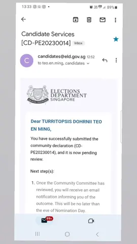 I have submitted the Community Declaration Form for Presidential Election 2023