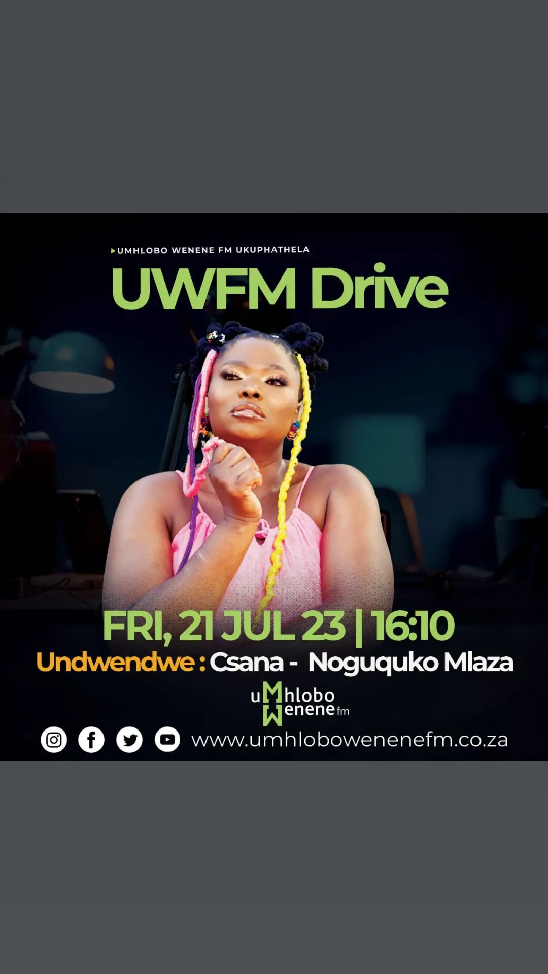 Masidibane emva kwemini ku #UWFM drive ngo 4:10. Sobe sincokola zonke izinto ngo #Tamncinci live. Kwathole Conexion #Unolali #Impondokazi